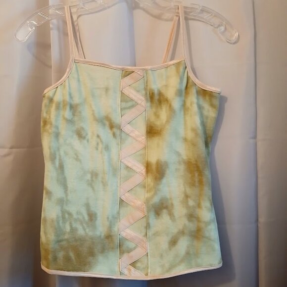 Nwt Tie Dye Corset look Tank top Cami women S Mint green brown Spaghetti strap - Picture 1 of 8
